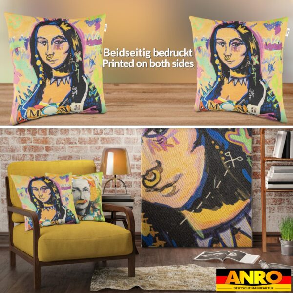 Dekokissen Pop Art Kissenbezug Zierkissen Kissenhülle bedruckt mit & ohne Füllung 40x40cm Mona Lisa