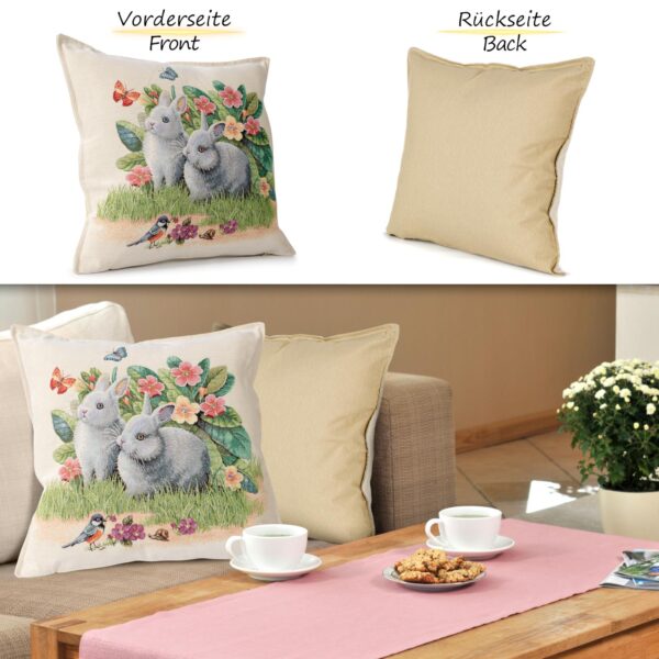 Gobelin Dekokissen Landhaus Vintage Sofakissen mit & ohne Füllung 45x45cm Kaninchen