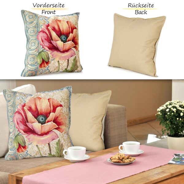 Gobelin Dekokissen Landhaus Vintage Sofakissen mit & ohne Füllung 45x45cm Mohnblume