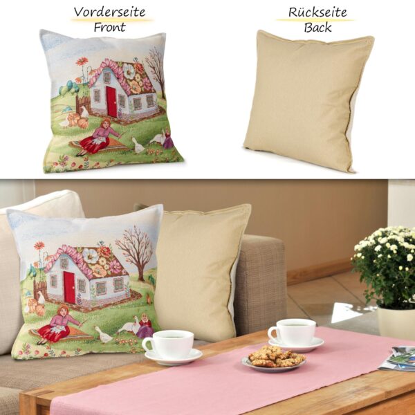 Gobelin Dekokissen Landhaus Vintage Sofakissen mit & ohne Füllung 45x45cm Lebkuchenhaus 
