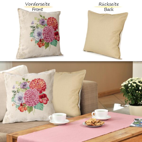 Gobelin Dekokissen Landhaus Vintage Sofakissen mit & ohne Füllung 45x45cm Blumenstrauß