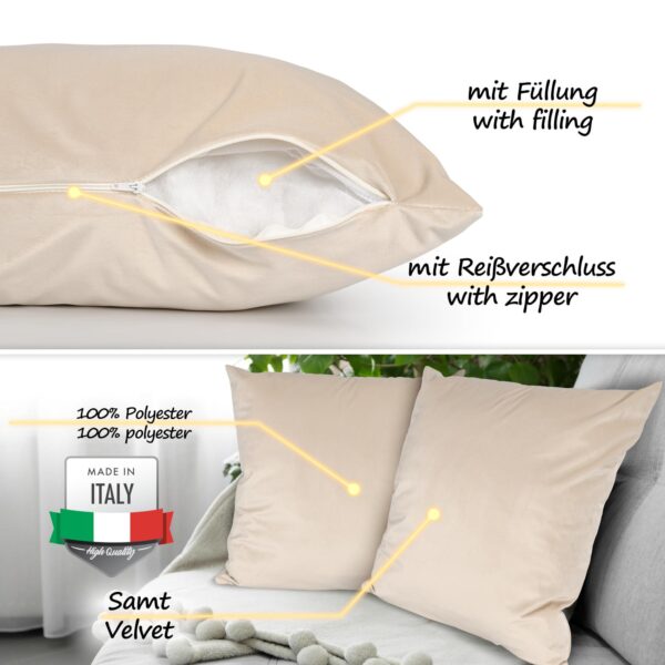 Samtkissen Kissenbezug Sofakissen Dekokissen mit & ohne Füllung 4 Größen Beige