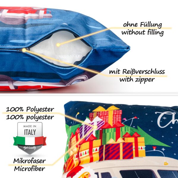 Weihnachtskissen Kissenhülle Weihnachten Kissen Dekokissen mit & ohne Füllung 45x45cm VW-Bus Weihnachtsmann