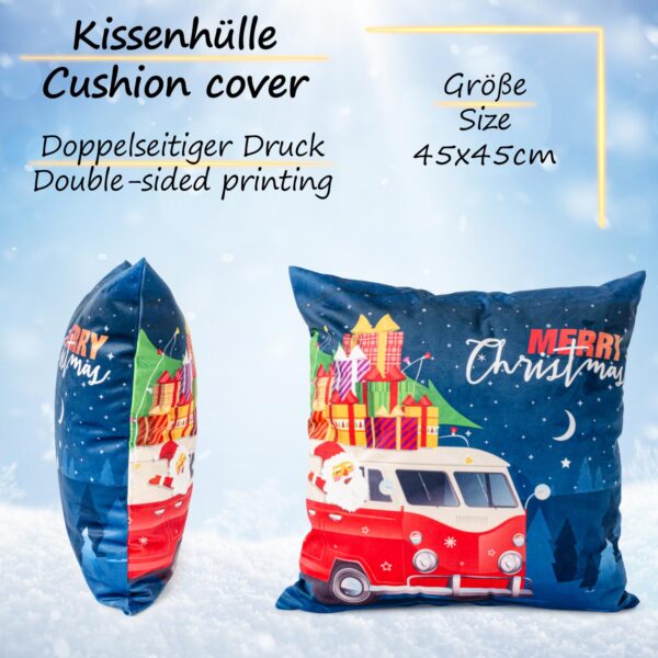 Weihnachtskissen Kissenhülle Weihnachten Kissen Dekokissen mit & ohne Füllung 45x45cm VW-Bus Weihnachtsmann