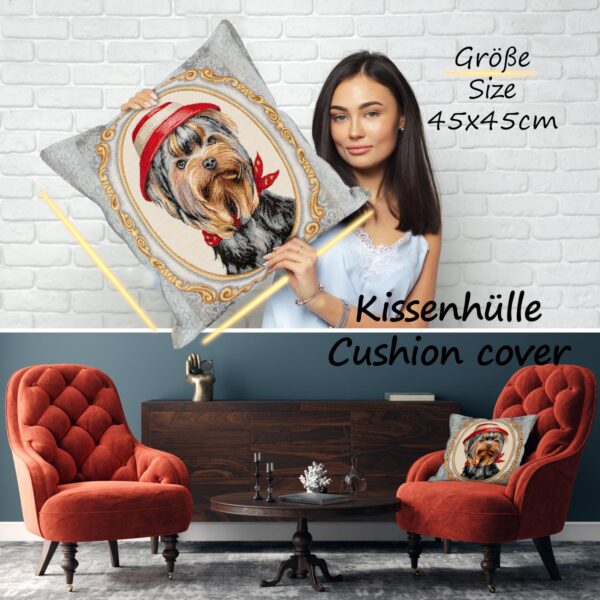 Kissenhülle Gobelin Kissen Jacquard Sofakissen Dekokissen mit & ohne Füllung 45x45cm Terrier