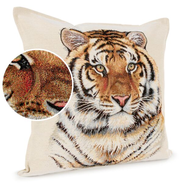 Kissenhülle Gobelin Kissen Jacquard Sofakissen Dekokissen mit & ohne Füllung 45x45cm Tiger