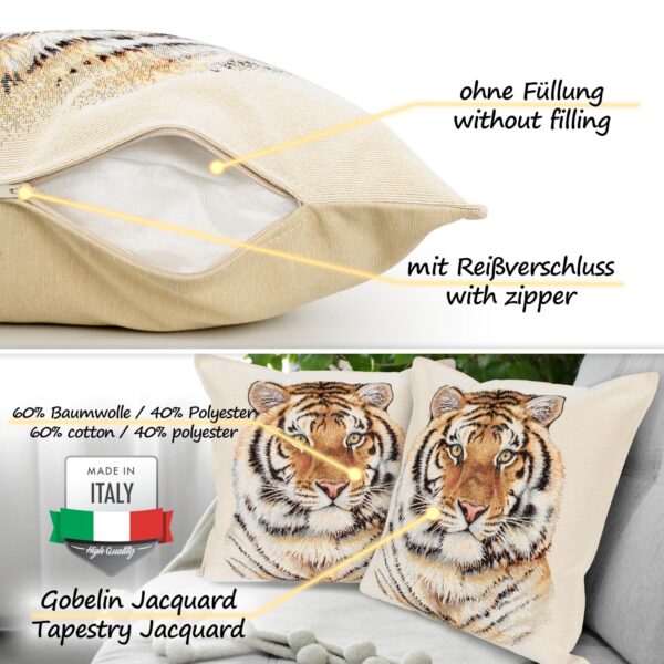 Kissenhülle Gobelin Kissen Jacquard Sofakissen Dekokissen mit & ohne Füllung 45x45cm Tiger