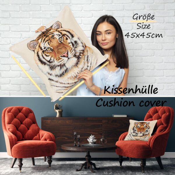 Kissenhülle Gobelin Kissen Jacquard Sofakissen Dekokissen mit & ohne Füllung 45x45cm Tiger