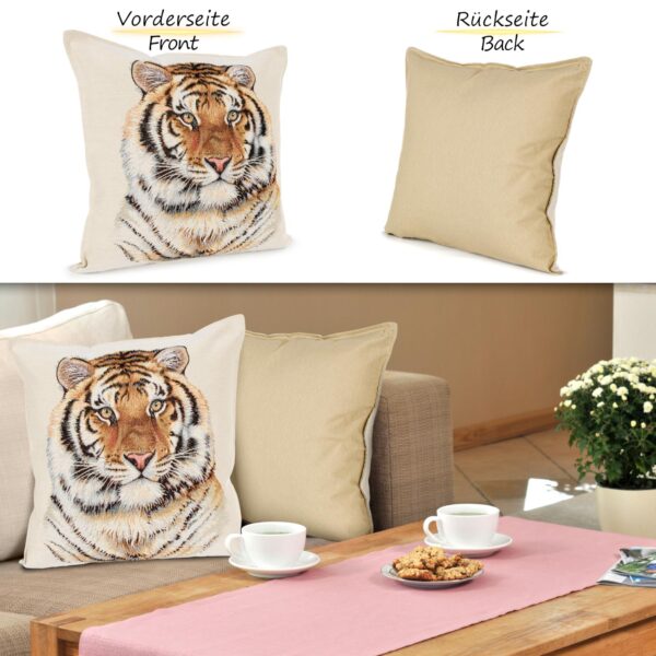 Kissenhülle Gobelin Kissen Jacquard Sofakissen Dekokissen mit & ohne Füllung 45x45cm Tiger