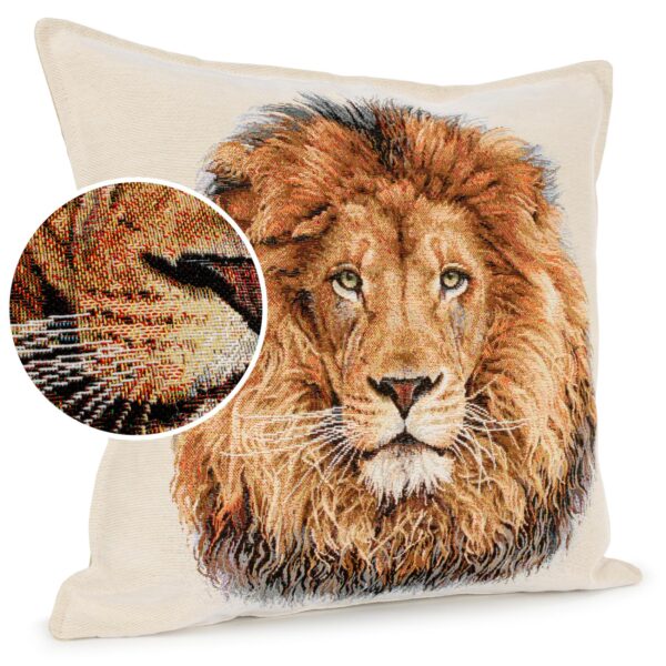 Kissenhülle Gobelin Kissen Jacquard Sofakissen Dekokissen mit & ohne Füllung 45x45cm Löwe