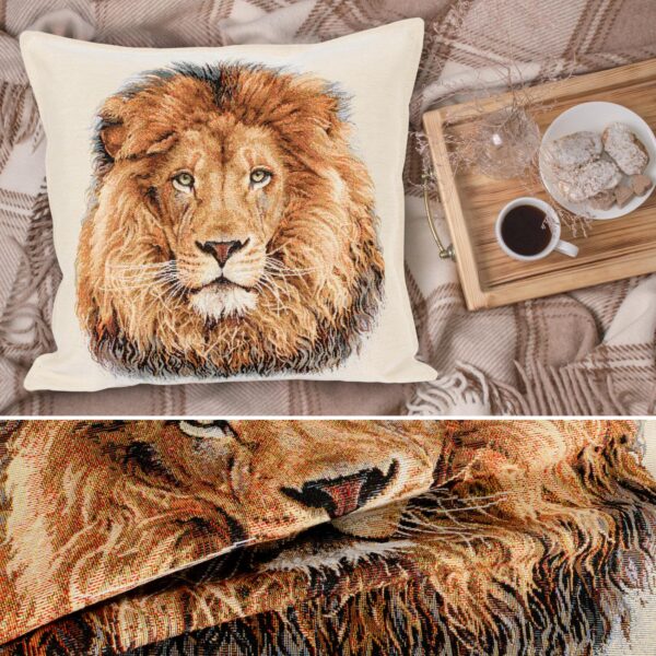 Kissenhülle Gobelin Kissen Jacquard Sofakissen Dekokissen mit & ohne Füllung 45x45cm Löwe