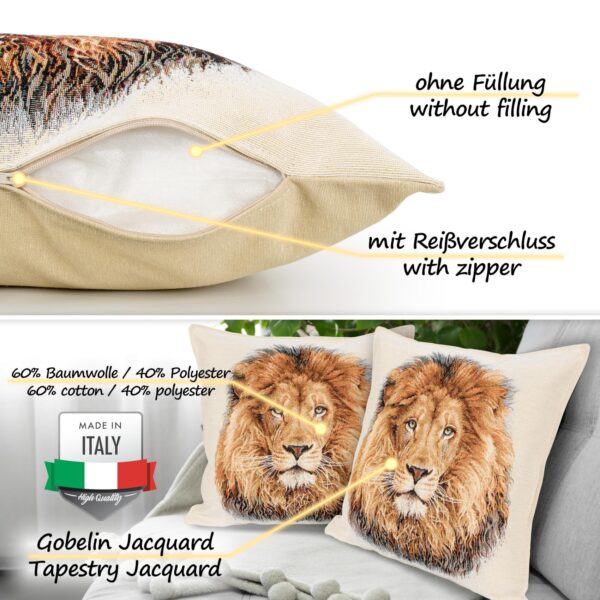 Kissenhülle Gobelin Kissen Jacquard Sofakissen Dekokissen mit & ohne Füllung 45x45cm Löwe