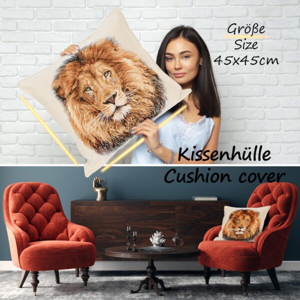 Kissenhülle Gobelin Kissen Jacquard Sofakissen Dekokissen mit & ohne Füllung 45x45cm Löwe