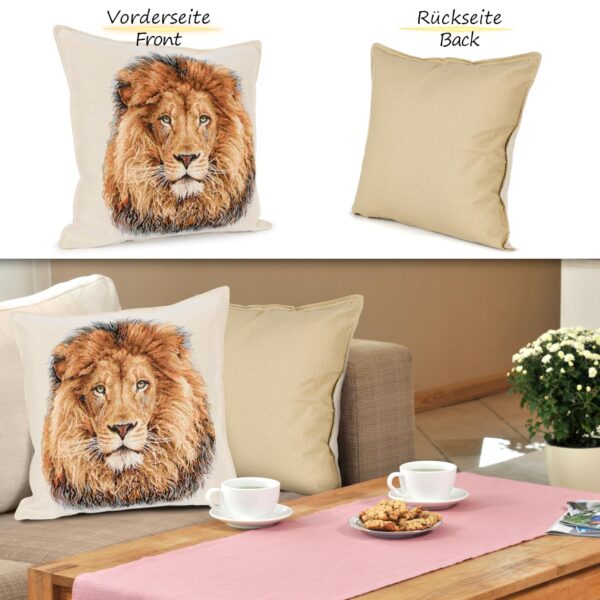 Kissenhülle Gobelin Kissen Jacquard Sofakissen Dekokissen mit & ohne Füllung 45x45cm Löwe