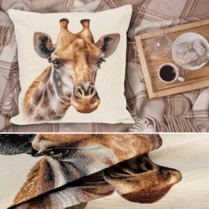 Kissenhülle Gobelin Kissen Jacquard Sofakissen Dekokissen mit & ohne Füllung 45x45cm Giraffe