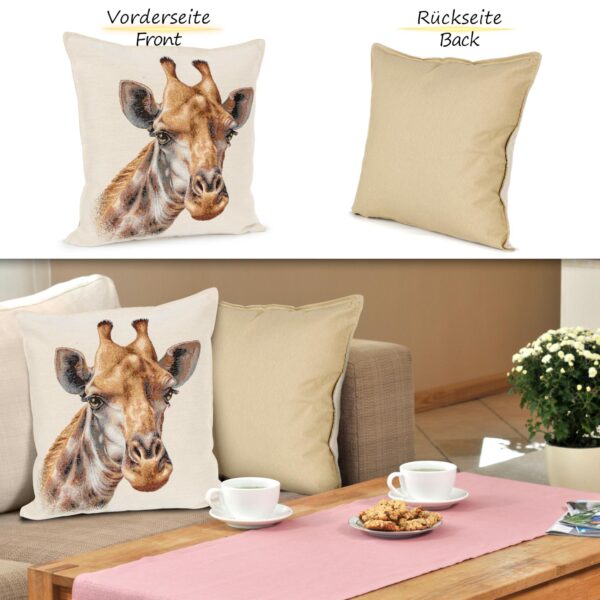 Kissenhülle Gobelin Kissen Jacquard Sofakissen Dekokissen mit & ohne Füllung 45x45cm Giraffe
