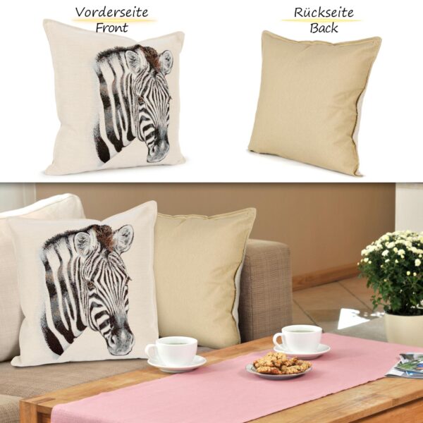Kissenhülle Gobelin Kissen Jacquard Sofakissen Dekokissen mit & ohne Füllung 45x45cm Zebra