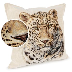 Kissenhülle Gobelin Kissen Jacquard Sofakissen Dekokissen mit & ohne Füllung 45x45cm Leopard