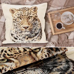 Kissenhülle Gobelin Kissen Jacquard Sofakissen Dekokissen mit & ohne Füllung 45x45cm Leopard