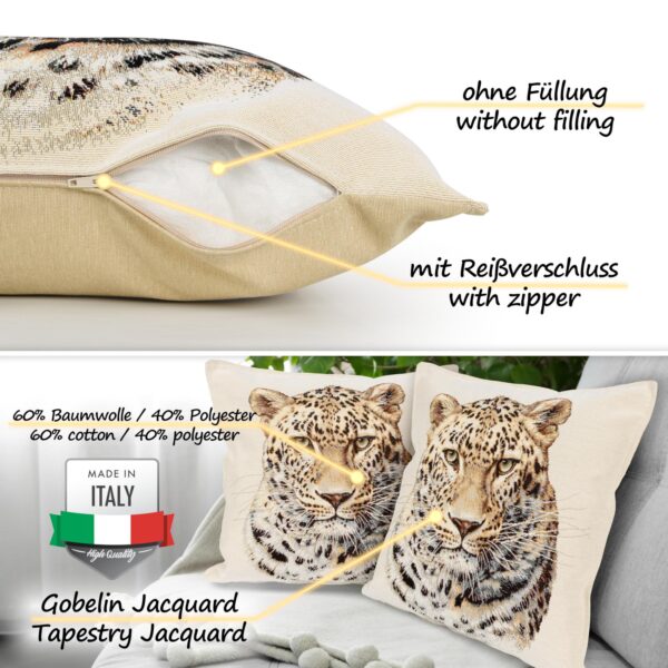 Kissenhülle Gobelin Kissen Jacquard Sofakissen Dekokissen mit & ohne Füllung 45x45cm Leopard