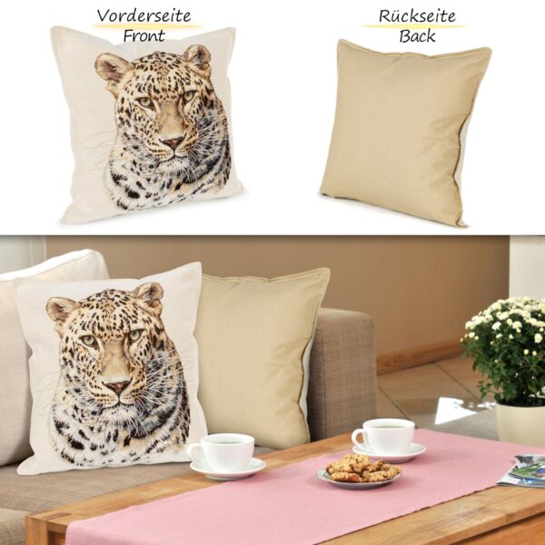 Kissenhülle Gobelin Kissen Jacquard Sofakissen Dekokissen mit & ohne Füllung 45x45cm Leopard