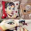 Gobelin Dekokissen Stars Zierkissen Sofakissen Kissenbezug mit & ohne Füllung 45x45cm Audrey Hepburn