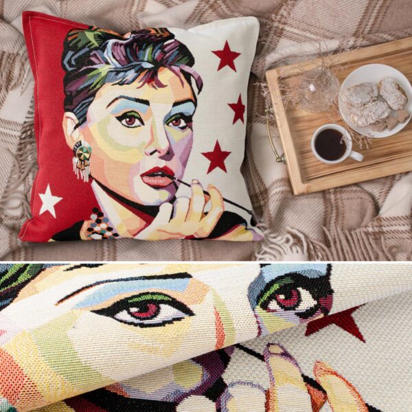 Gobelin Dekokissen Stars Zierkissen Sofakissen Kissenbezug mit & ohne Füllung 45x45cm Audrey Hepburn