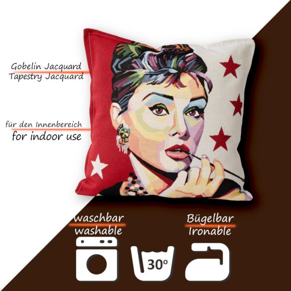 Gobelin Dekokissen Stars Zierkissen Sofakissen Kissenbezug mit & ohne Füllung 45x45cm Audrey Hepburn