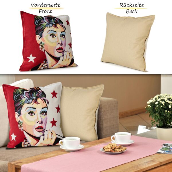 Gobelin Dekokissen Stars Zierkissen Sofakissen Kissenbezug mit & ohne Füllung 45x45cm Audrey Hepburn