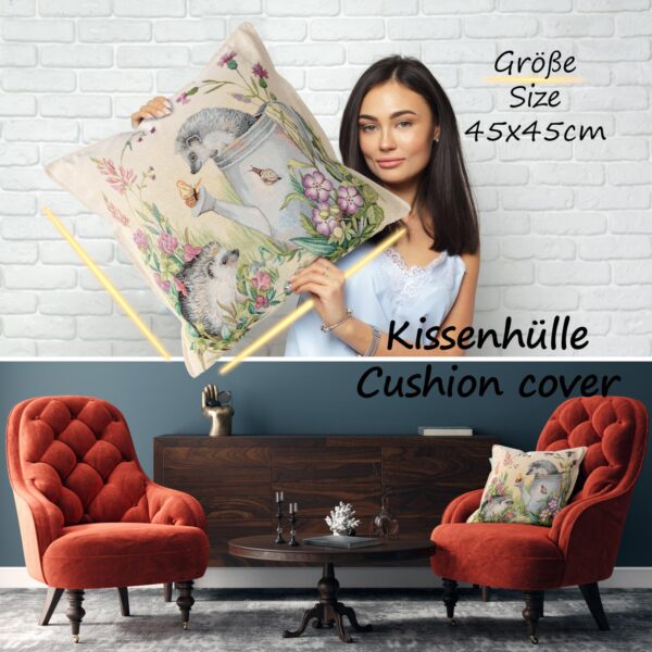Gobelin Dekokissen Landhaus Vintage Sofakissen mit & ohne Füllung 45x45cm Igelpaar
