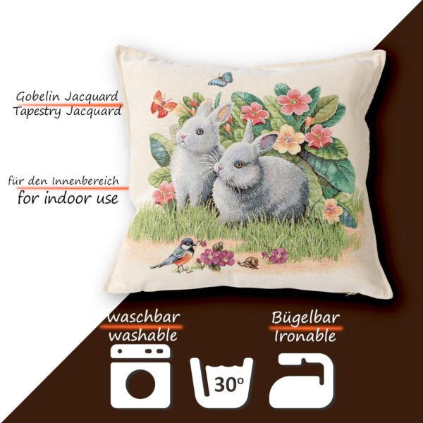 Gobelin Dekokissen Landhaus Vintage Sofakissen mit & ohne Füllung 45x45cm Kaninchen