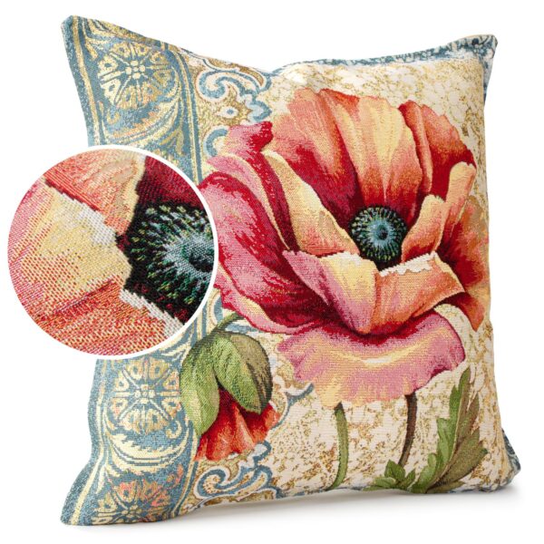 Gobelin Dekokissen Landhaus Vintage Sofakissen mit & ohne Füllung 45x45cm Mohnblume