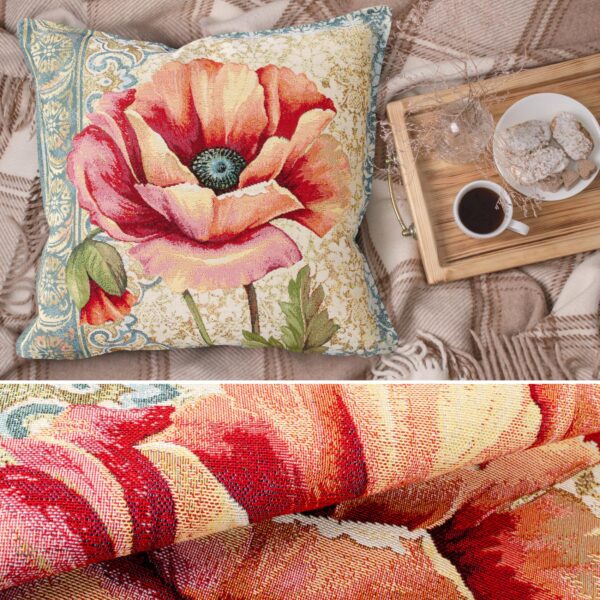 Gobelin Dekokissen Landhaus Vintage Sofakissen mit & ohne Füllung 45x45cm Mohnblume