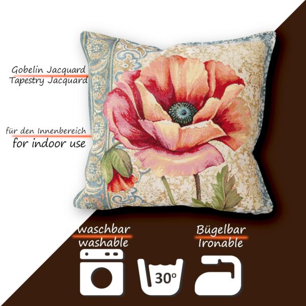 Gobelin Dekokissen Landhaus Vintage Sofakissen mit & ohne Füllung 45x45cm Mohnblume