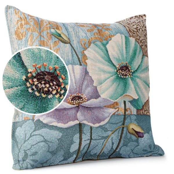 Gobelin Dekokissen Landhaus Vintage Sofakissen mit & ohne Füllung 45x45cm Lila Mohn