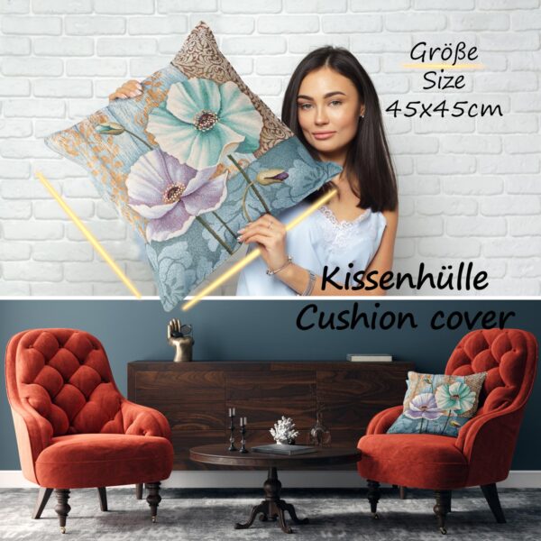 Gobelin Dekokissen Landhaus Vintage Sofakissen mit & ohne Füllung 45x45cm Lila Mohn