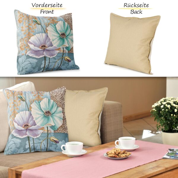 Gobelin Dekokissen Landhaus Vintage Sofakissen mit & ohne Füllung 45x45cm Lila Mohn
