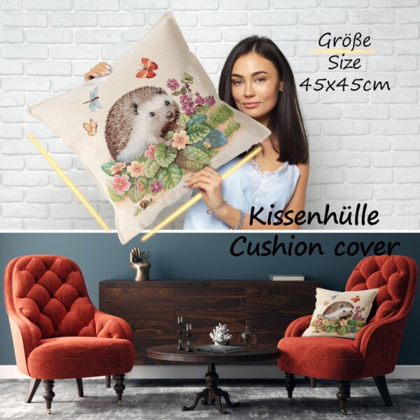 Gobelin Dekokissen Landhaus Vintage Sofakissen mit & ohne Füllung 45x45cm Igel