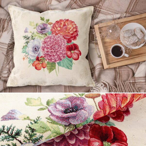 Gobelin Dekokissen Landhaus Vintage Sofakissen mit & ohne Füllung 45x45cm Blumenstrauß