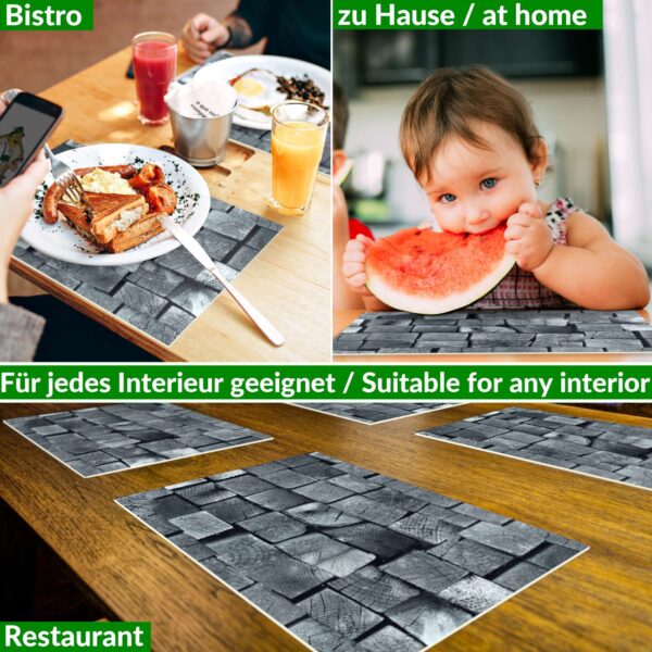 Platzdeckchen Tischset Platzset abwaschbar Tischmatte PVC Platzmatte Holz Anthrazit 30x45cm