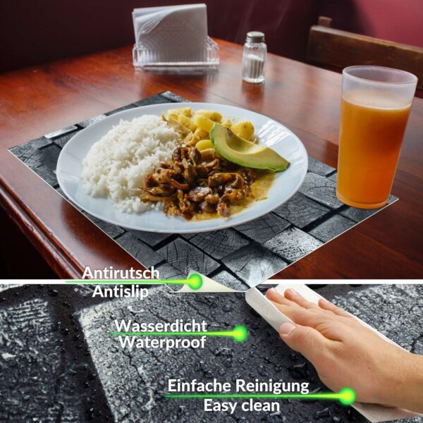 Platzdeckchen Tischset Platzset abwaschbar Tischmatte PVC Platzmatte Holz Anthrazit 30x45cm