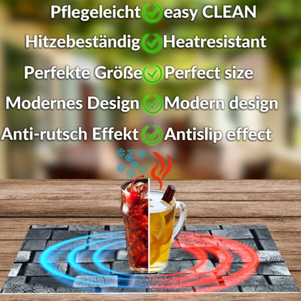 Platzdeckchen Tischset Platzset abwaschbar Tischmatte PVC Platzmatte Holz Anthrazit 30x45cm