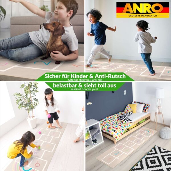 Spielmatte Teppich Läufer Flur Hüpfspiel Hüpfkästchen Spielteppich abwaschbar Spring Kreuz Beige 67x240cm
