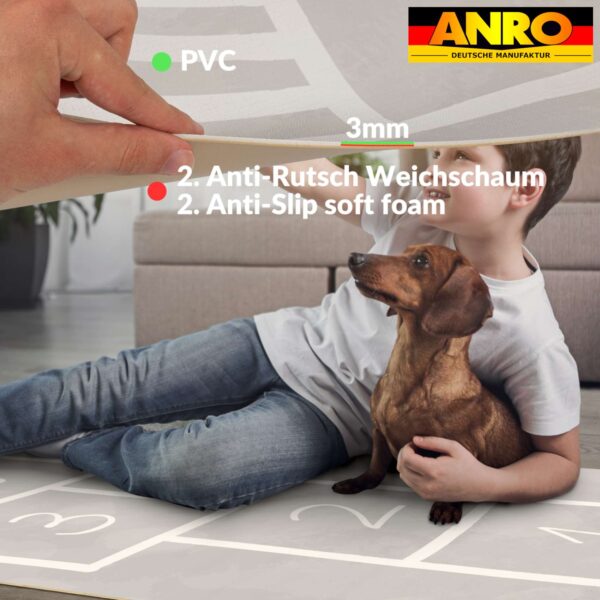 Spielmatte Teppich Läufer Flur Hüpfspiel Hüpfkästchen Spielteppich abwaschbar Spring Kreuz Grau 67x240cm