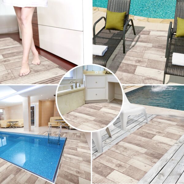 Weichschaummatte Badematte rutschfest Badvorleger Meterware Antirutschmatte Holz 65cm