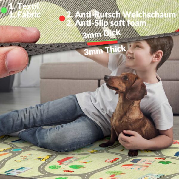 Küchenläufer rutschfest abwischbar Teppich Spielkarte Stadt für Kinder Mehrfarbig 65cm Breit