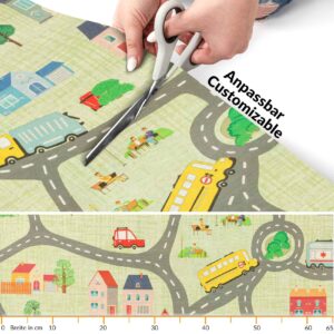Küchenläufer rutschfest abwischbar Teppich Spielkarte Stadt für Kinder Mehrfarbig 65cm Breit