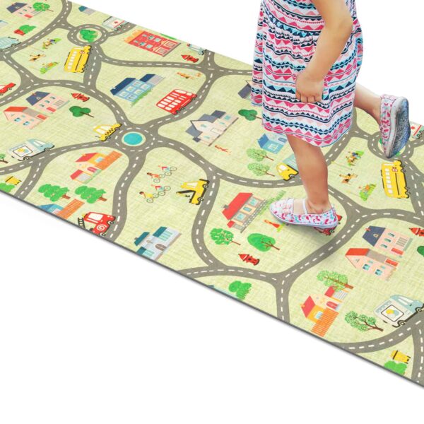 Küchenläufer rutschfest abwischbar Teppich Spielkarte Stadt für Kinder Mehrfarbig 65cm Breit