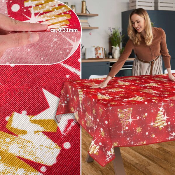 Stoff Tischdecke Textil Weihnachtstischdecke abwaschbar Tischtuch Baumwolle Polyester Christmas Rot