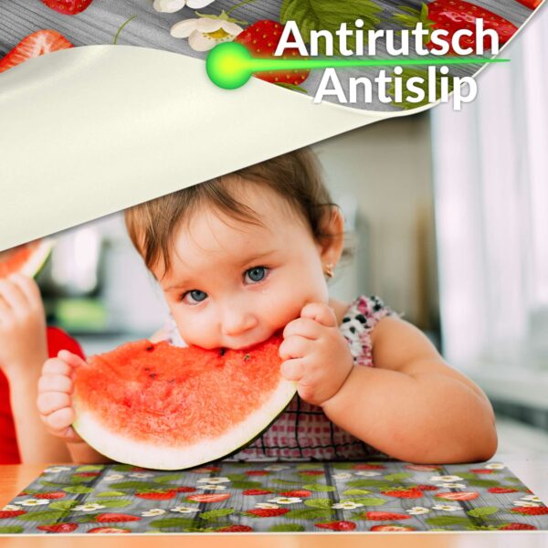 Tischset Platzsets Platzdeckchen abwaschbar Tischuntersetzer PVC hitzebeständig Gartenerdbeeren Holz Grau 35x50cm